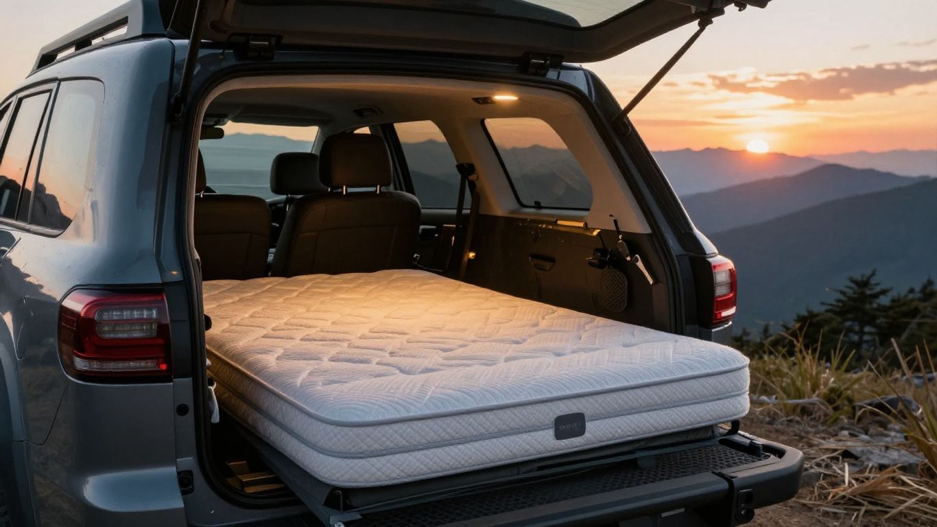 Rooftop tent mattress with mountain view