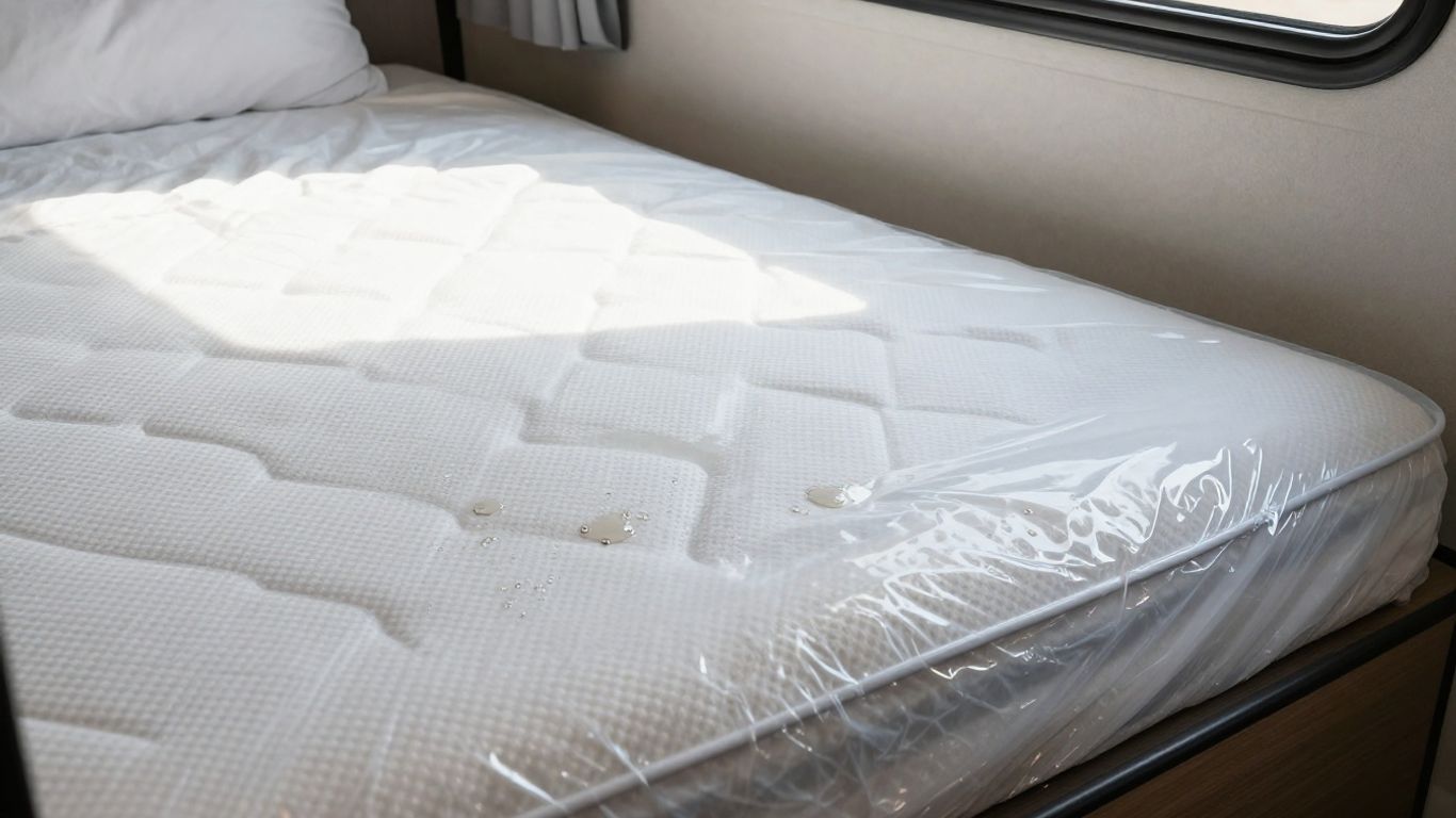 Waterproof caravan mattress repelling a spill